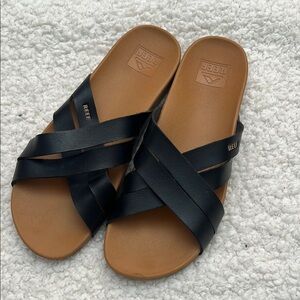 Reef Black and Tan Slide Sandals